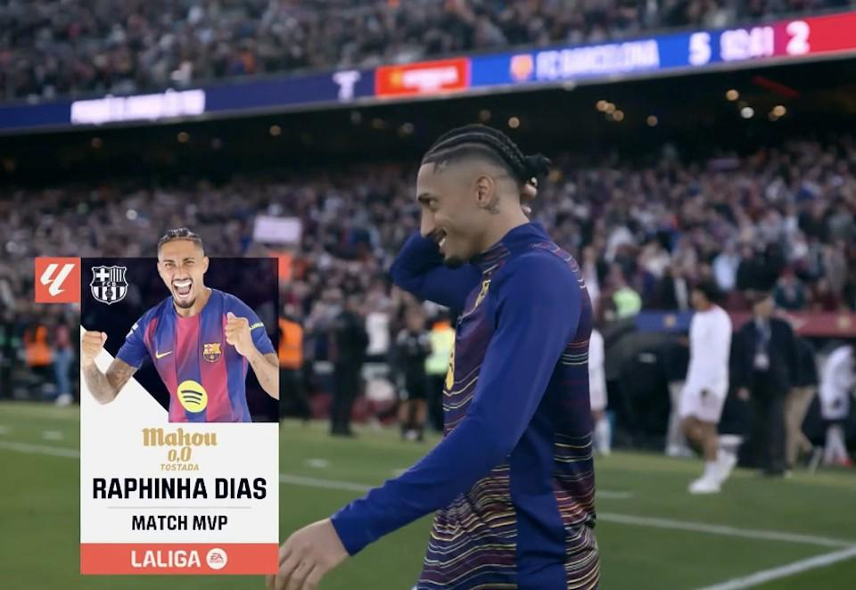 帽子戏法,拉菲尼亚当选巴萨vs塞维利亚全场最佳球员